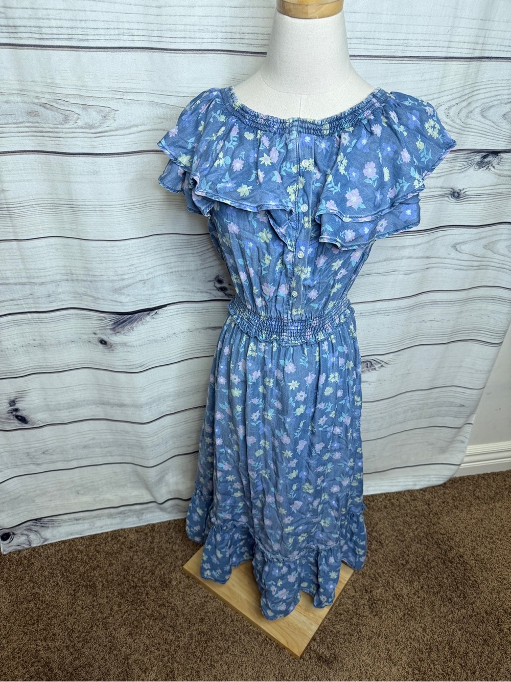 Sneak Peek Lavender-Blue Floral Ruffle Midi Dress